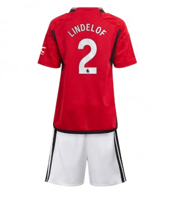 Manchester United Victor Lindelof #2 Primera Equipación Niños 2023-24 Manga Corta (+ Pantalones cortos)